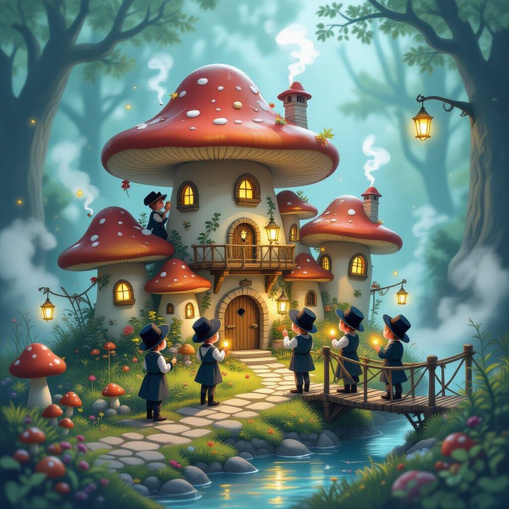 Magical Mushroom Village Illustration