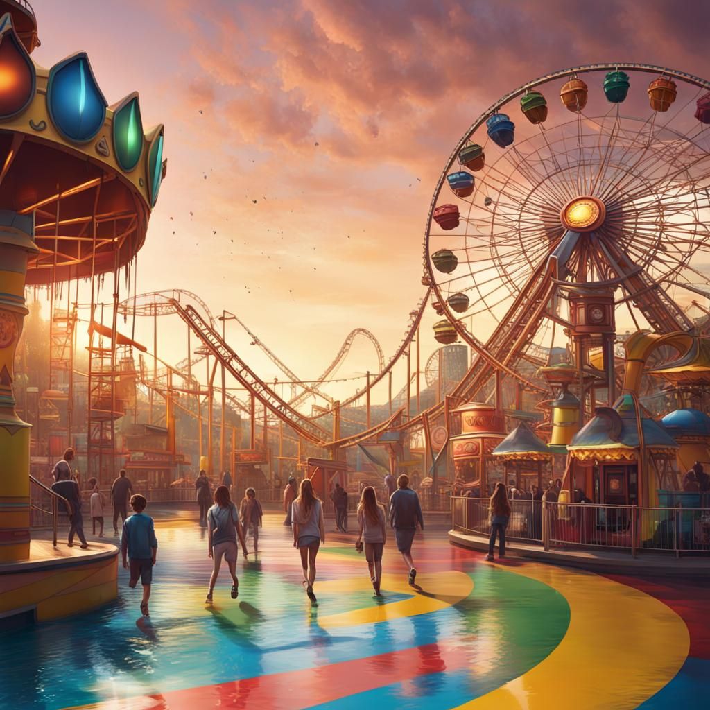 Hyperrealistic Amusement Park Splash Art