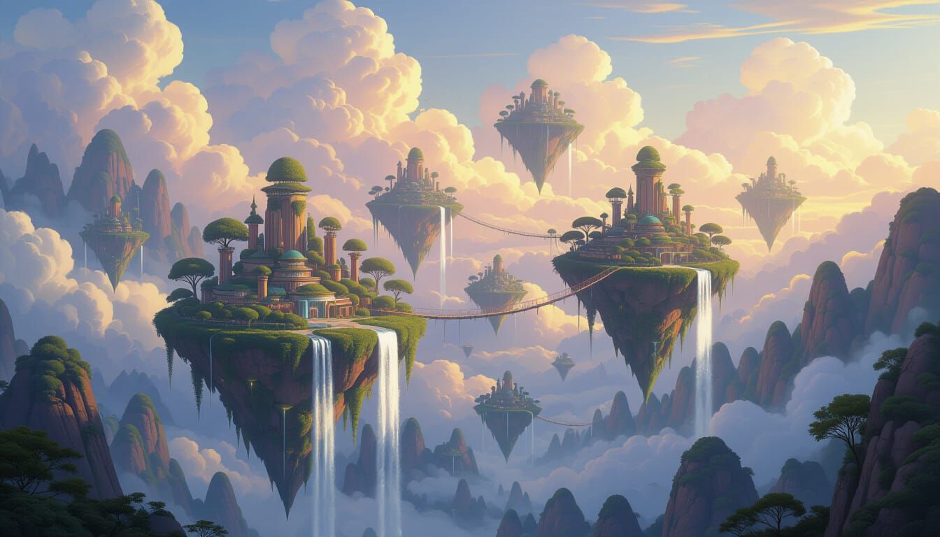 Vibrant Floating Islands with Ethereal Cities