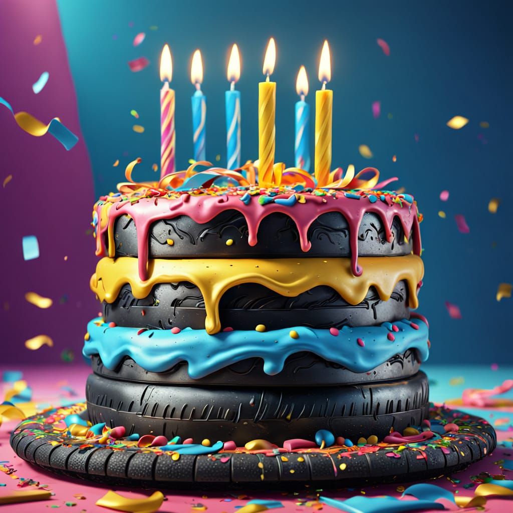 Surreal Rubber Tire Cake in Salvador Dali Style