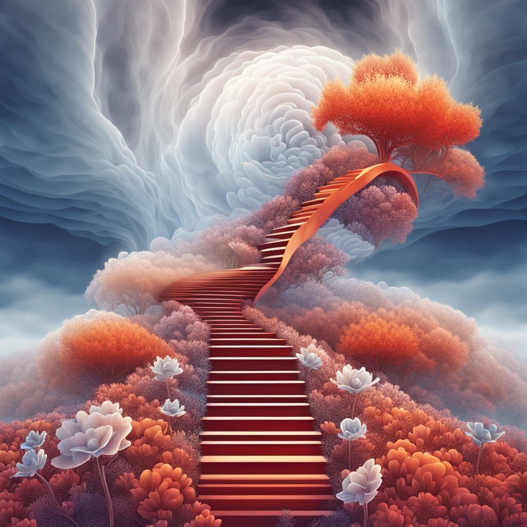 Surreal Staircase in Abstract Vector Style