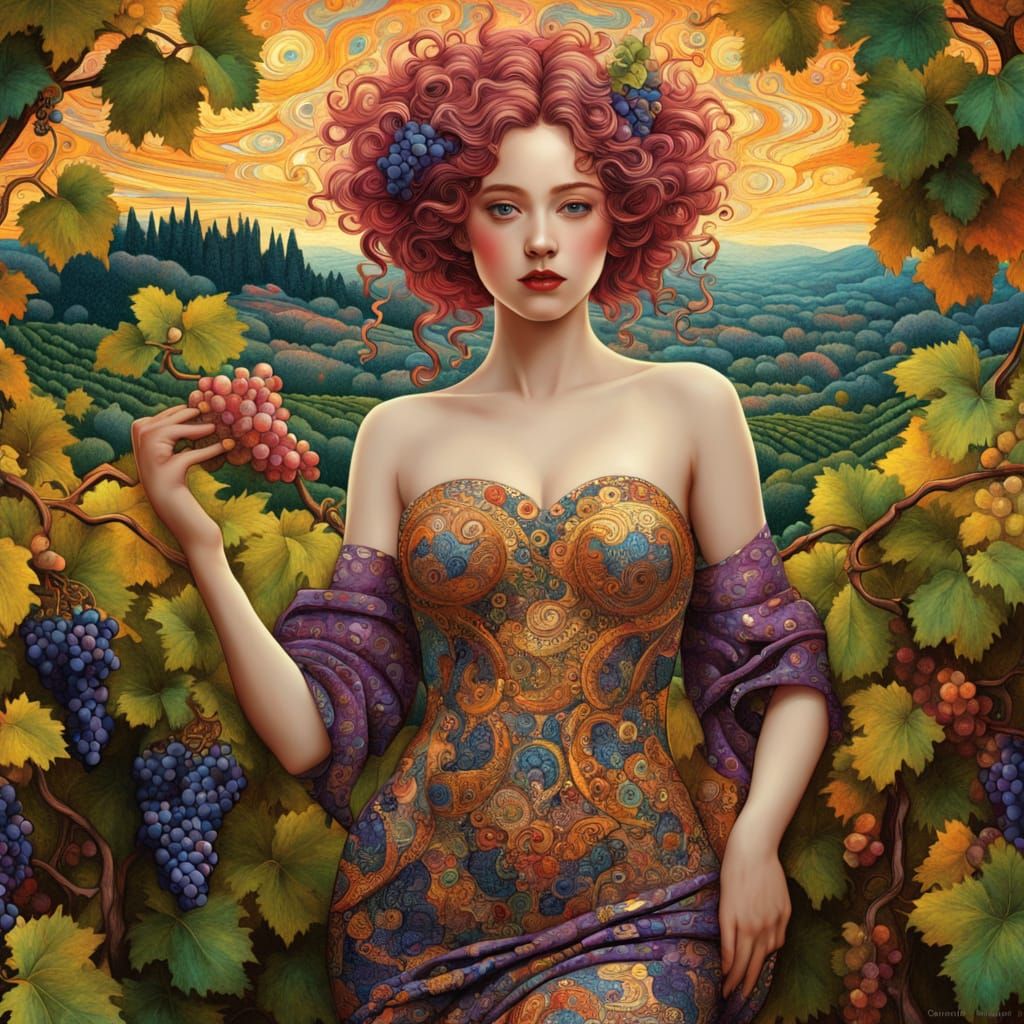 Whimsical Grape Creatures in Lush Vineyard Scene