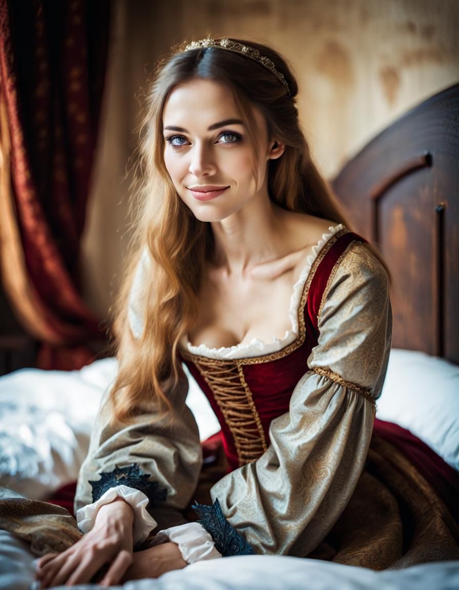 Playful Woman in Medieval Dress Portrait