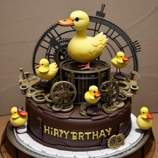 Steampunk Ducklings Celebrate Birthday with Cake