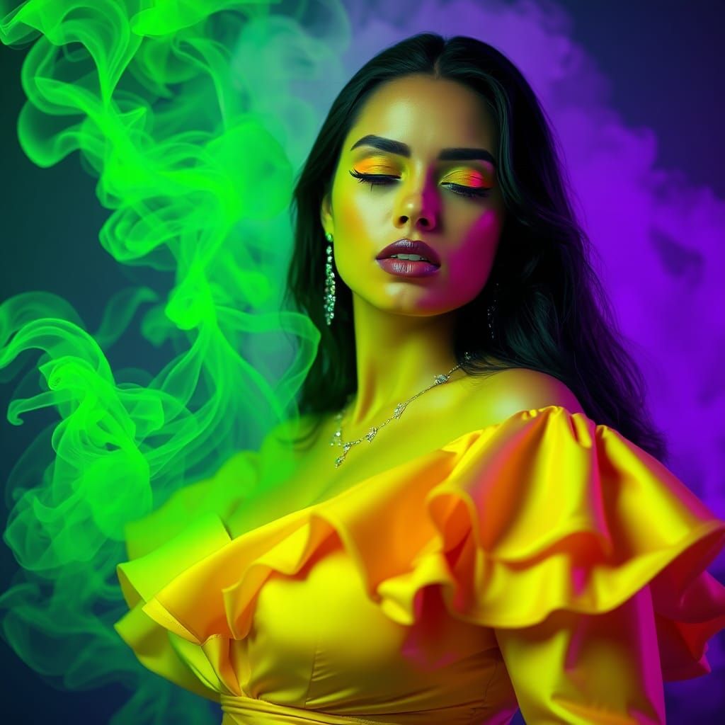 Futuristic Woman with Iridescent Neon Glow, in Digital Art S...