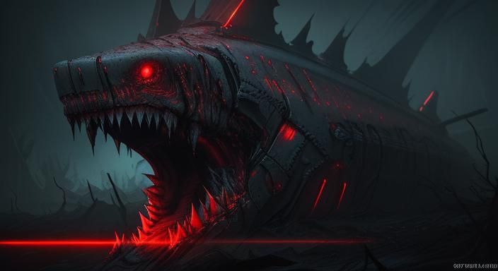 Beksinski-Inspired Biomechanical Shark Police Car Fusion