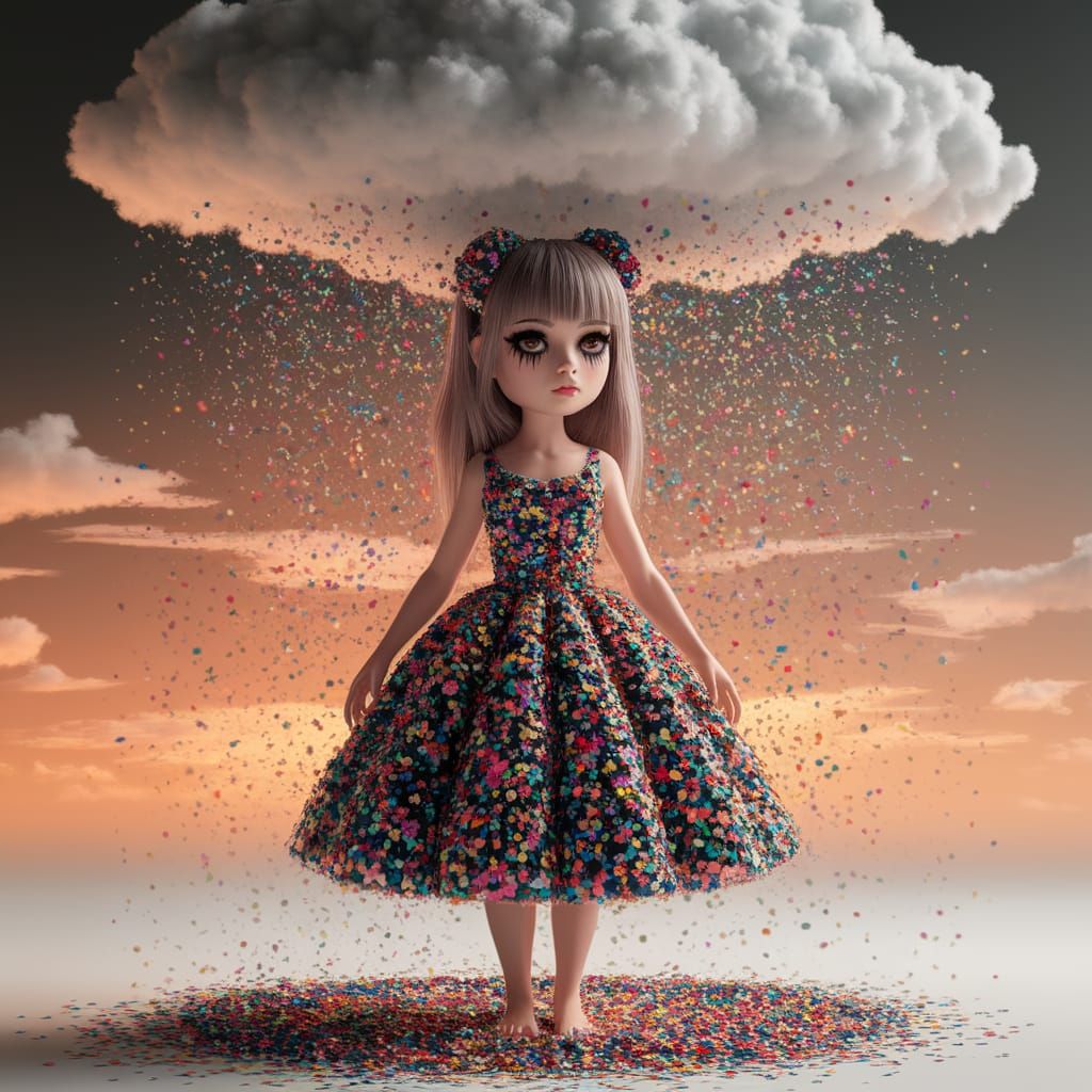 Confetti Emo Girl Under Sunset Sky