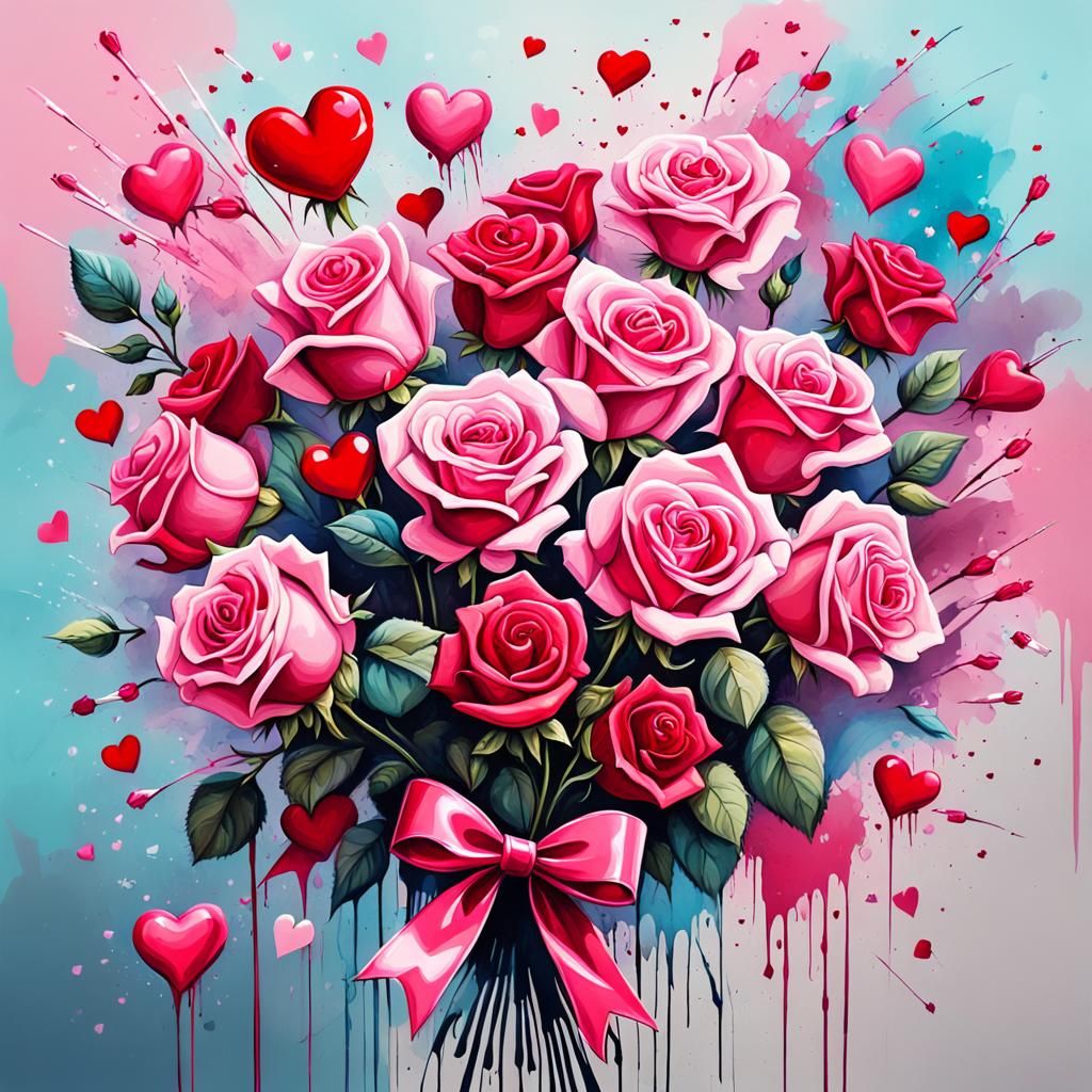 Valentine's Roses in Graffiti Splash Art Style