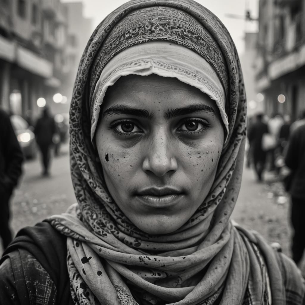 Gritty Portrait of Gazan Woman in Monochrome