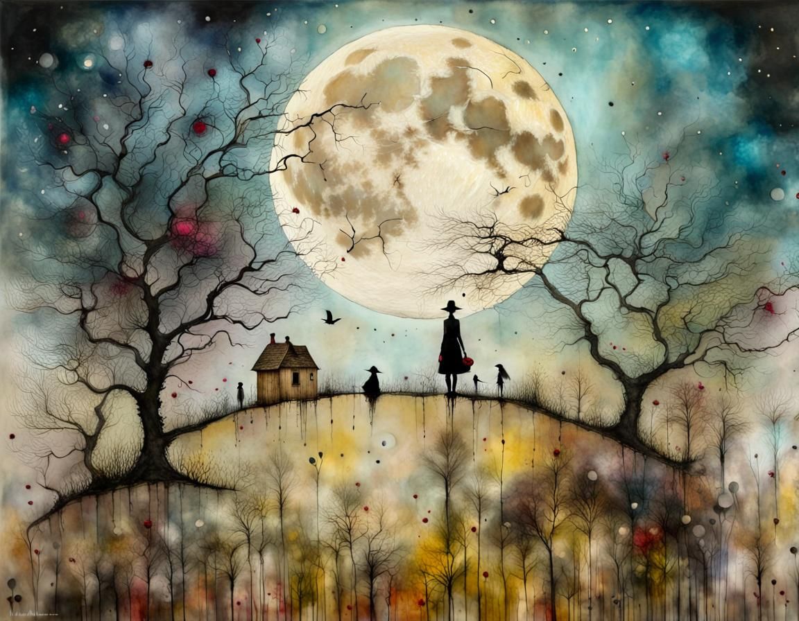 Surreal Dreamscape: Full Moon Alcohol Ink Art