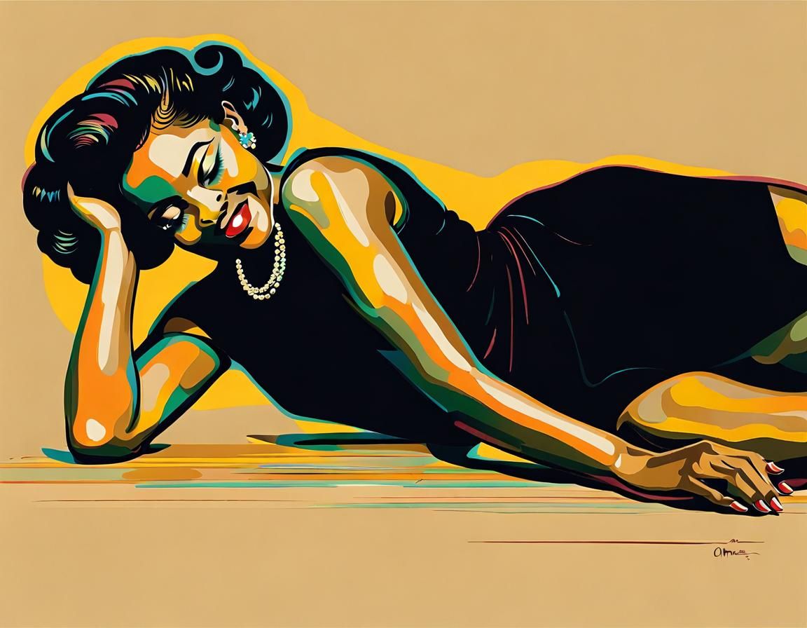 Retro Pinup Model with Abstract Art Details