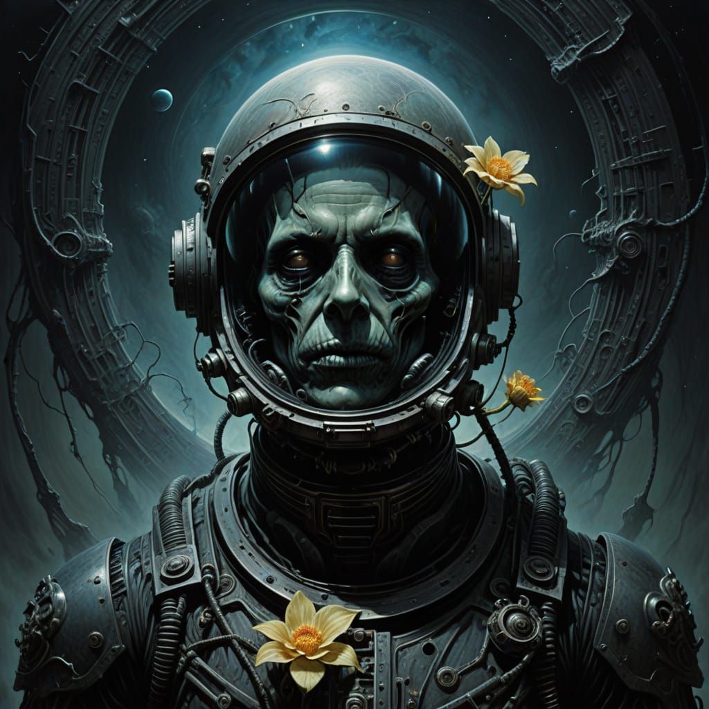 Astronaut Adrift in Space with Glowing Flower