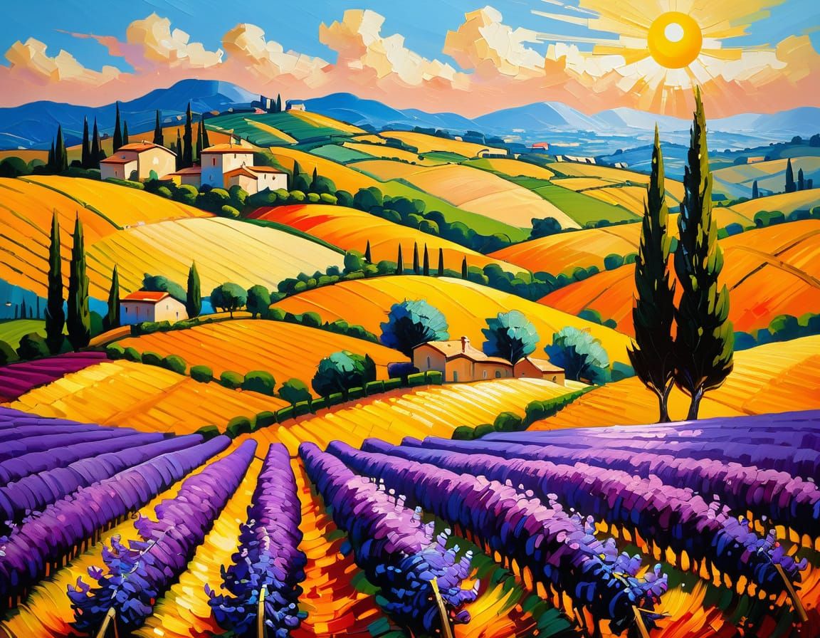 Impasto Landscape of Southern France in Van Gogh Style