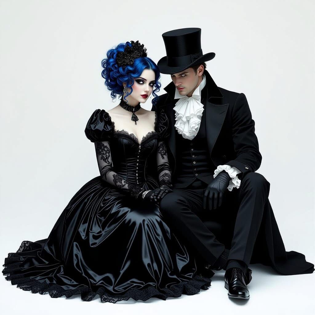 Eerie Gothic Couple in Victorian Style