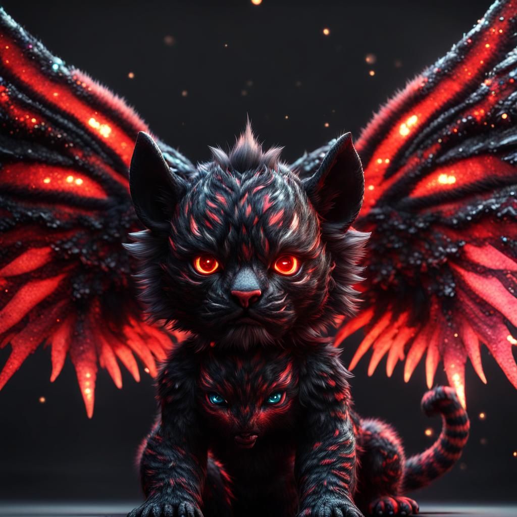 Demon Tiger Cubs with Wings, CGI Fantasy Art