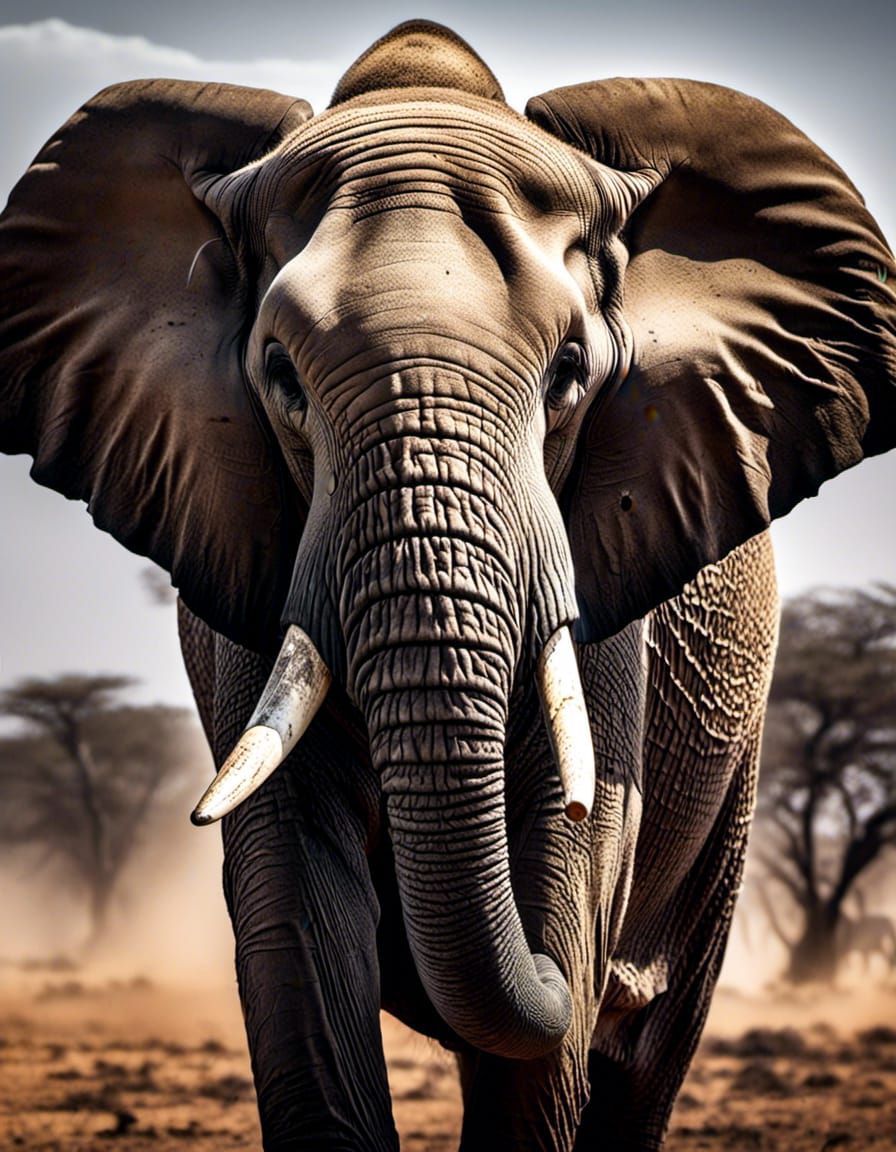 Majestic African Bull Elephant Portrait in Hyperrealism Styl...