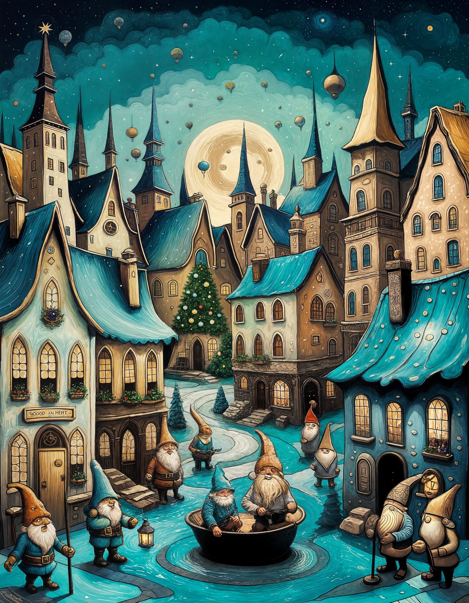 Whimsical Christmas City Gnomes in Pastel Paradise