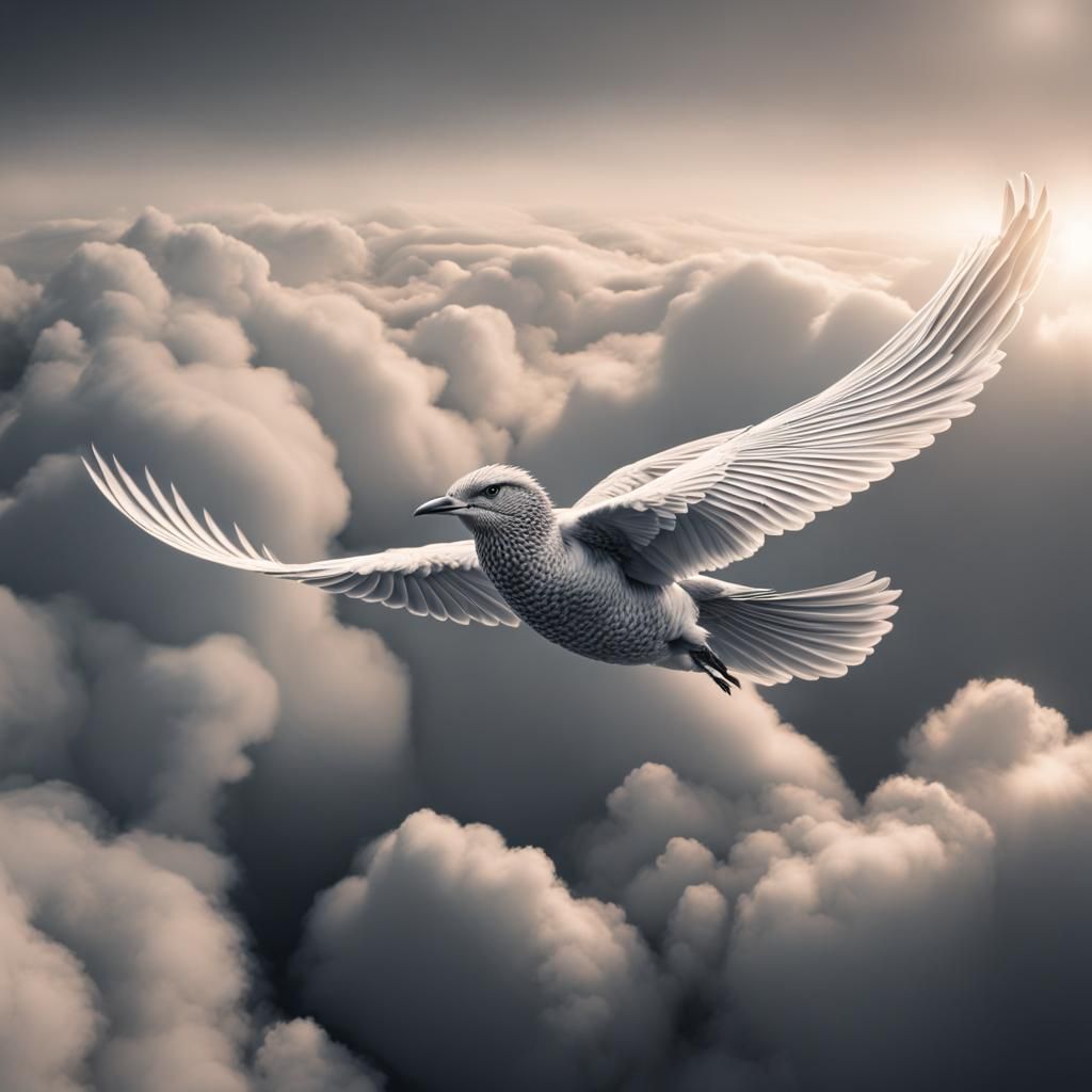Whimsical Cloud Bird in Dreamy Photorealistic Style