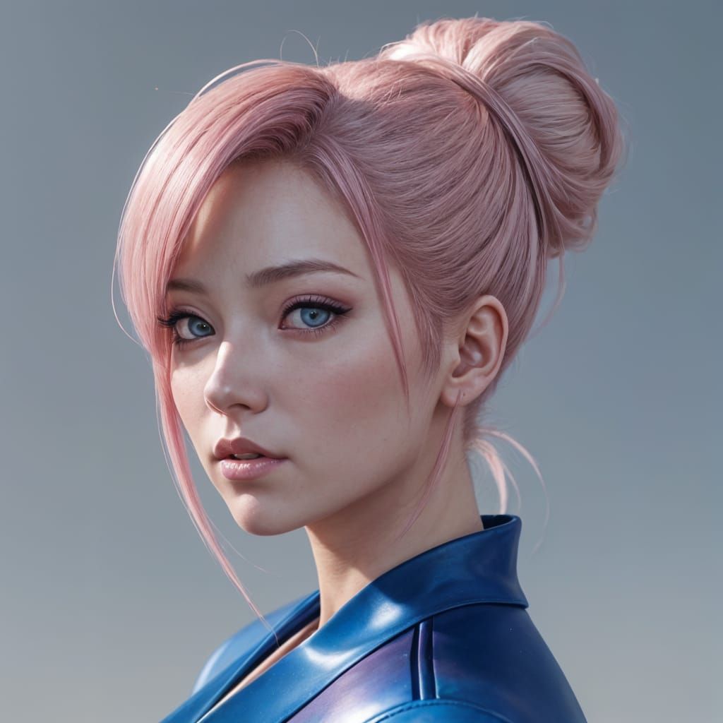 Stunning Woman with Pink Hair in Anime Style