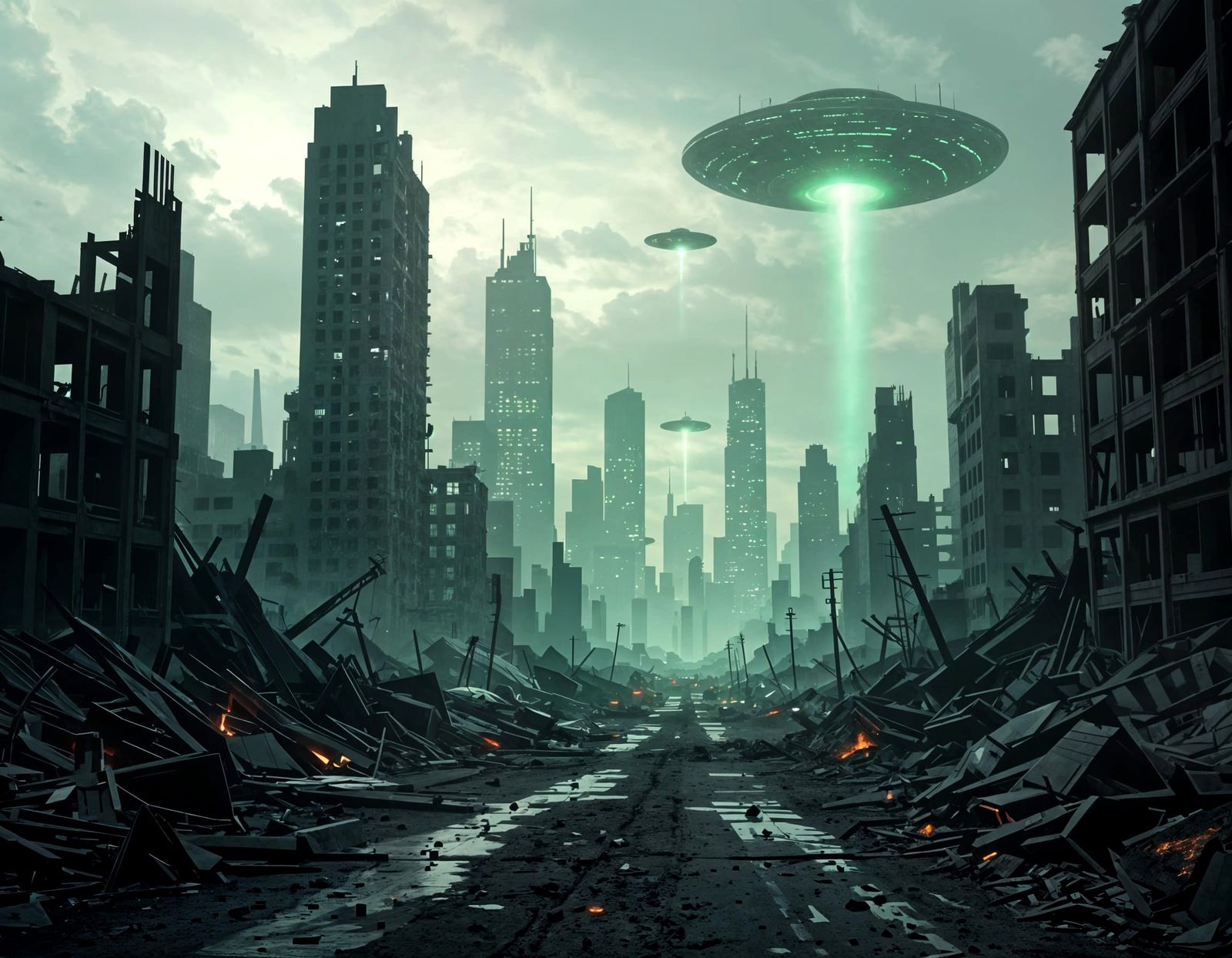 Apocalyptic Cityscape After Alien Invasion