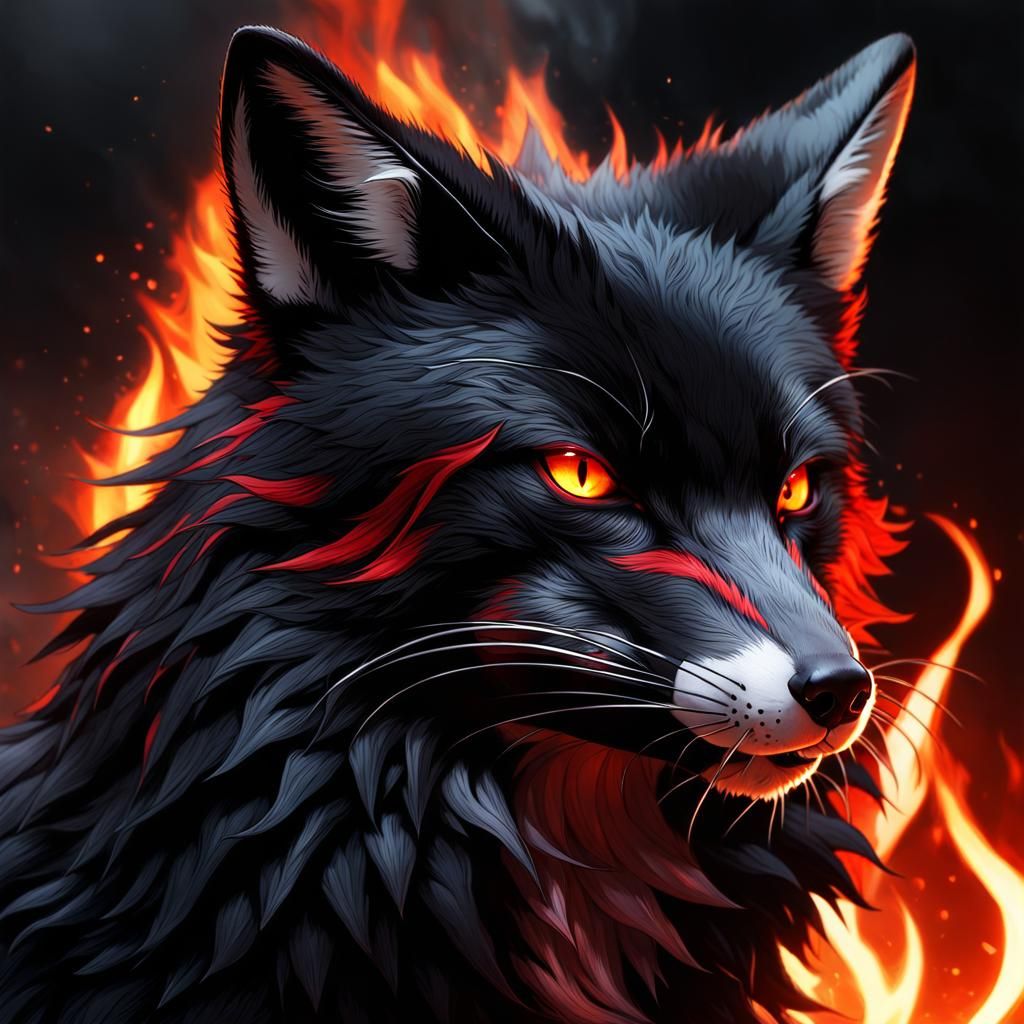 Fiery Black Fox with Red Tiger Stripes