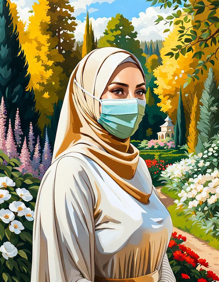 Woman in Hijab in Cozy Forest Garden
