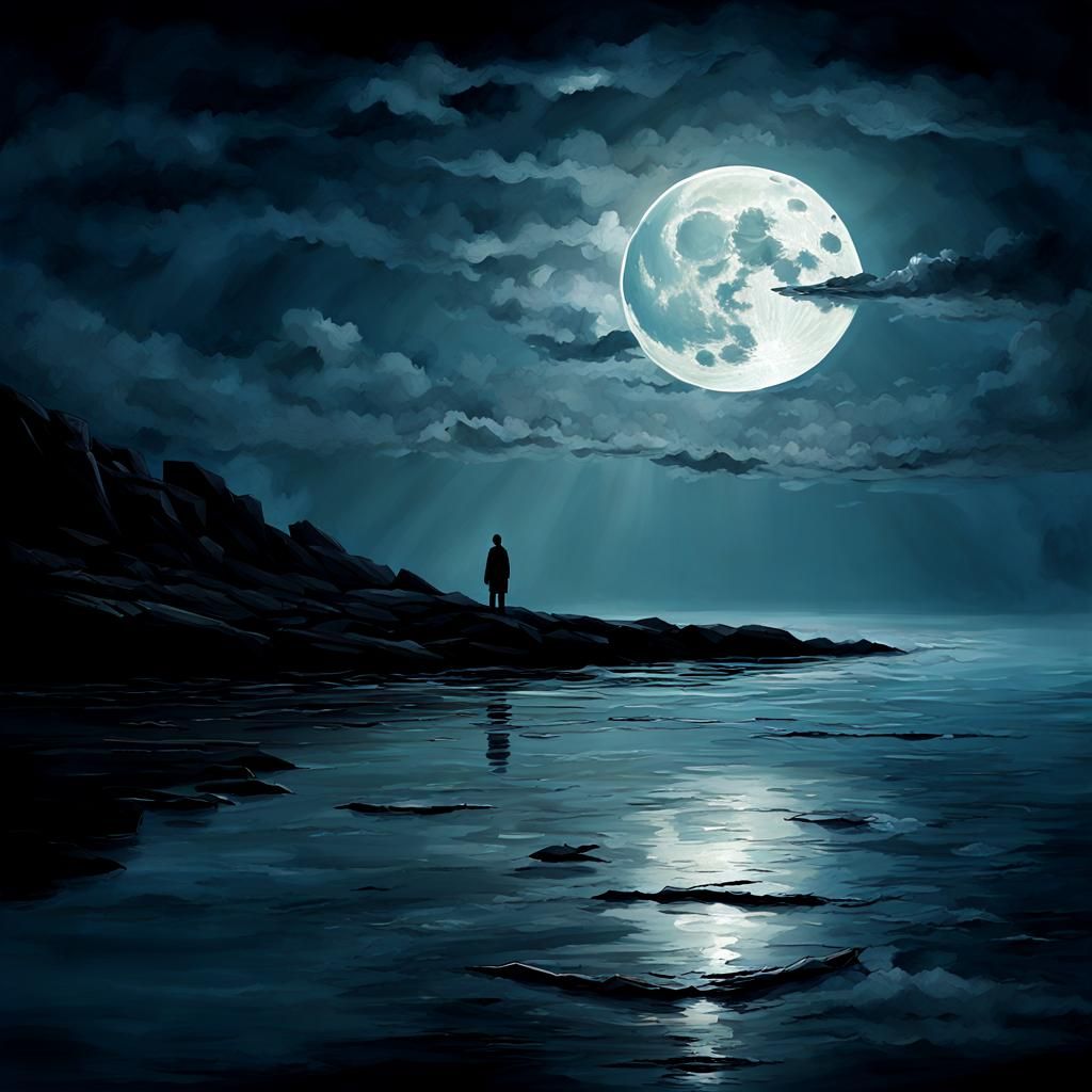 Surreal Underwater Elegy in Dark Blue Hues