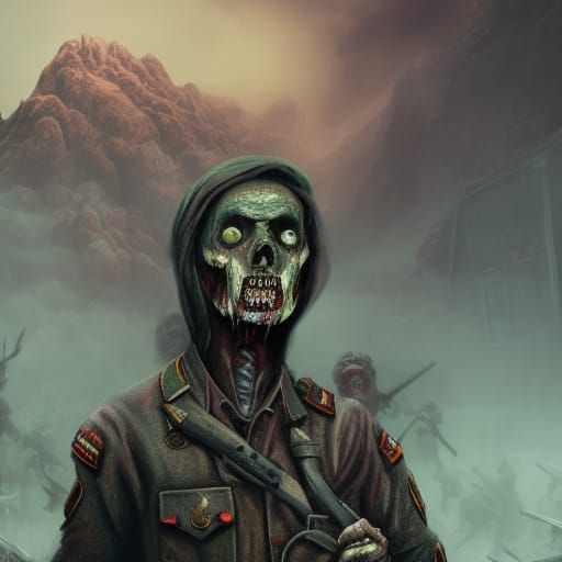 Zombie German Soldier in Detailed Matte Painting