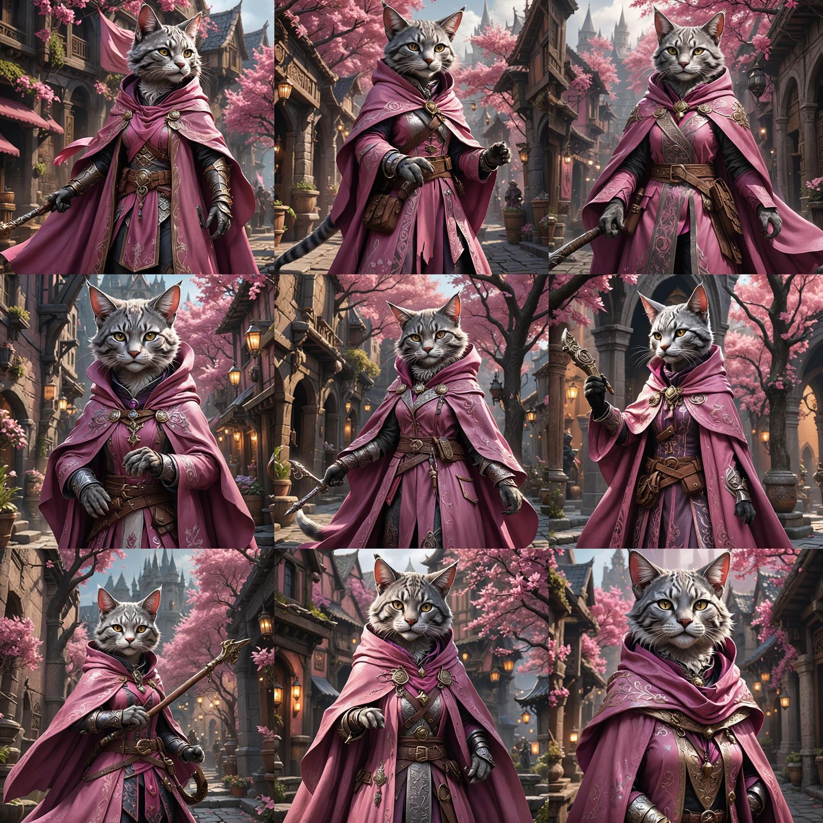Silver Tabaxi Catgirl Bard in Pink Cloak