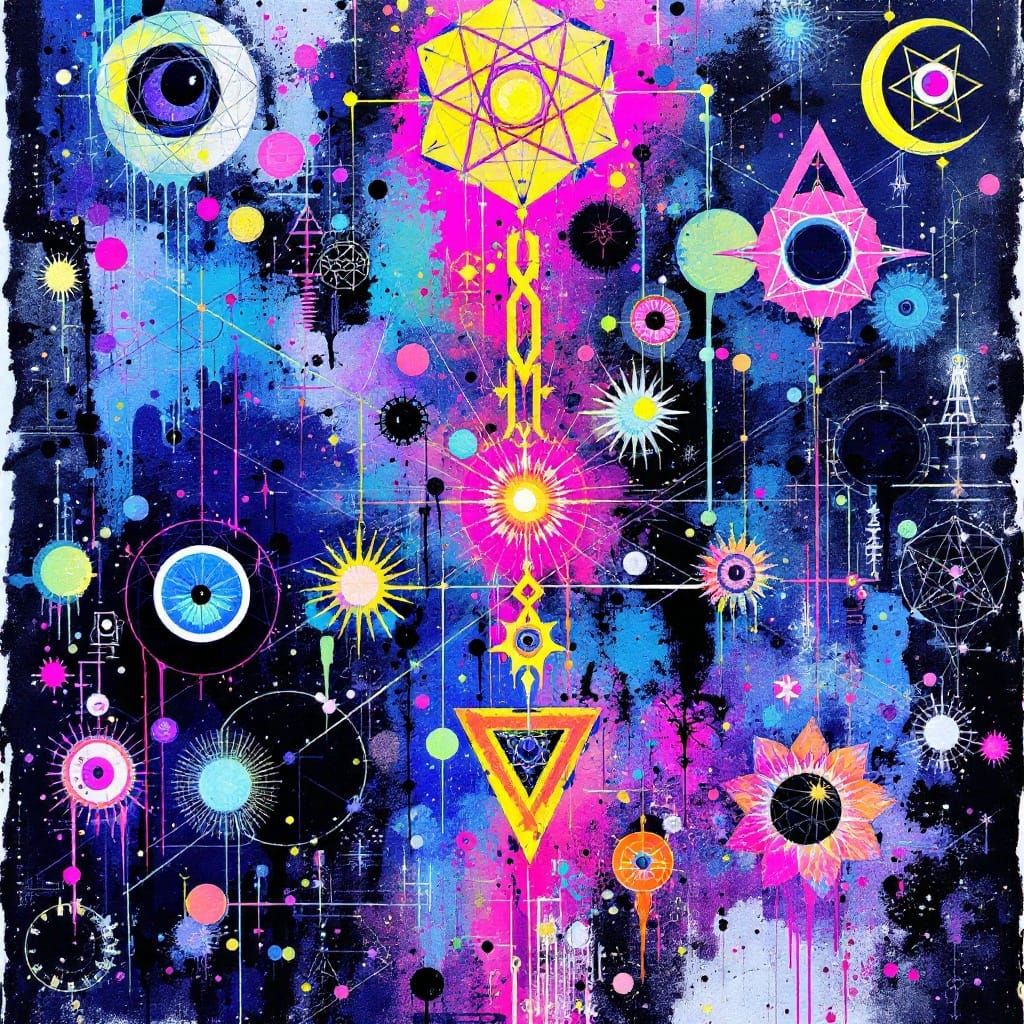 Neon Aerosol Artwork Blends Sacred Geometry and Mundane Deta...