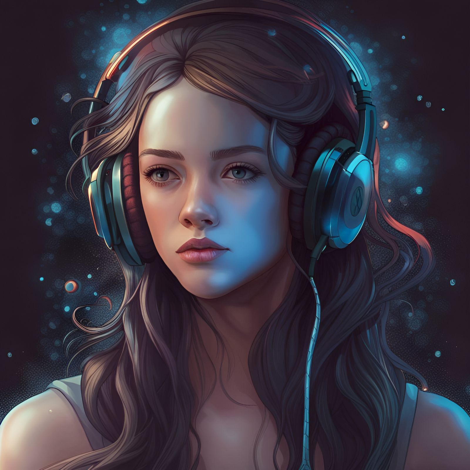 Detailed Headphones in a Fantastical Digital Painting