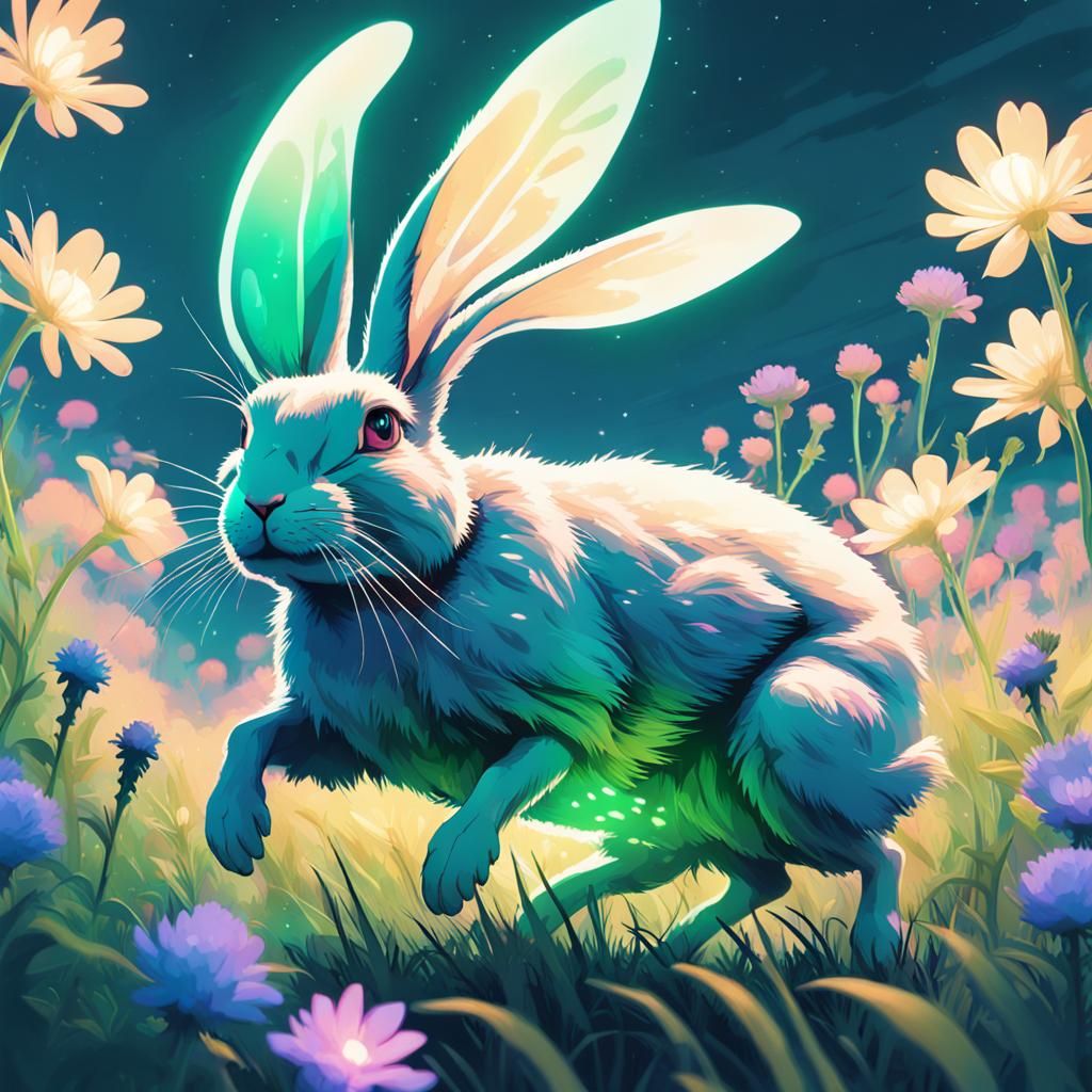 Bioluminescent Rabbit-Grasshopper Hybrid in Surreal Digital ...