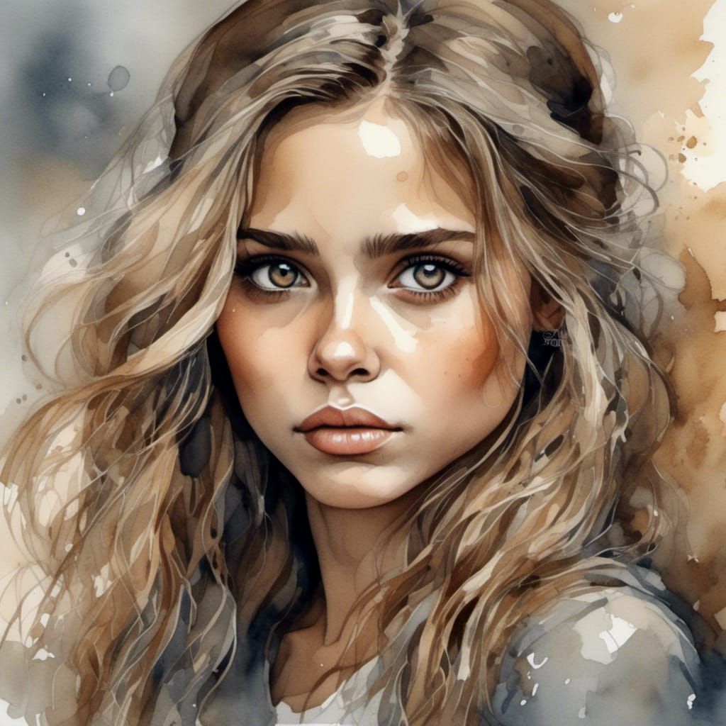 Woman with Brown Eyes in Watercolor Portrait