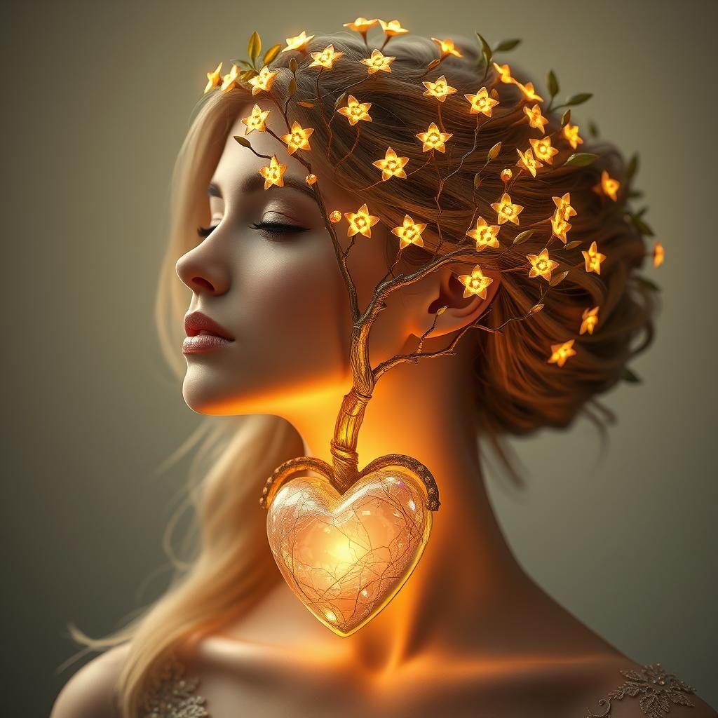 Glowing Tree Woman Portrait in Art Nouveau Style