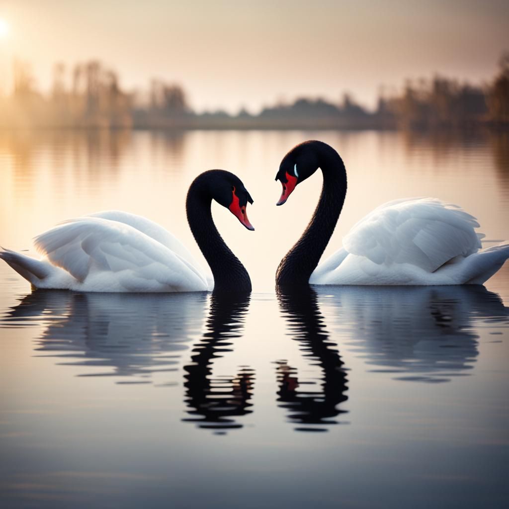 Swans Form Heart in Natural Light Photography
