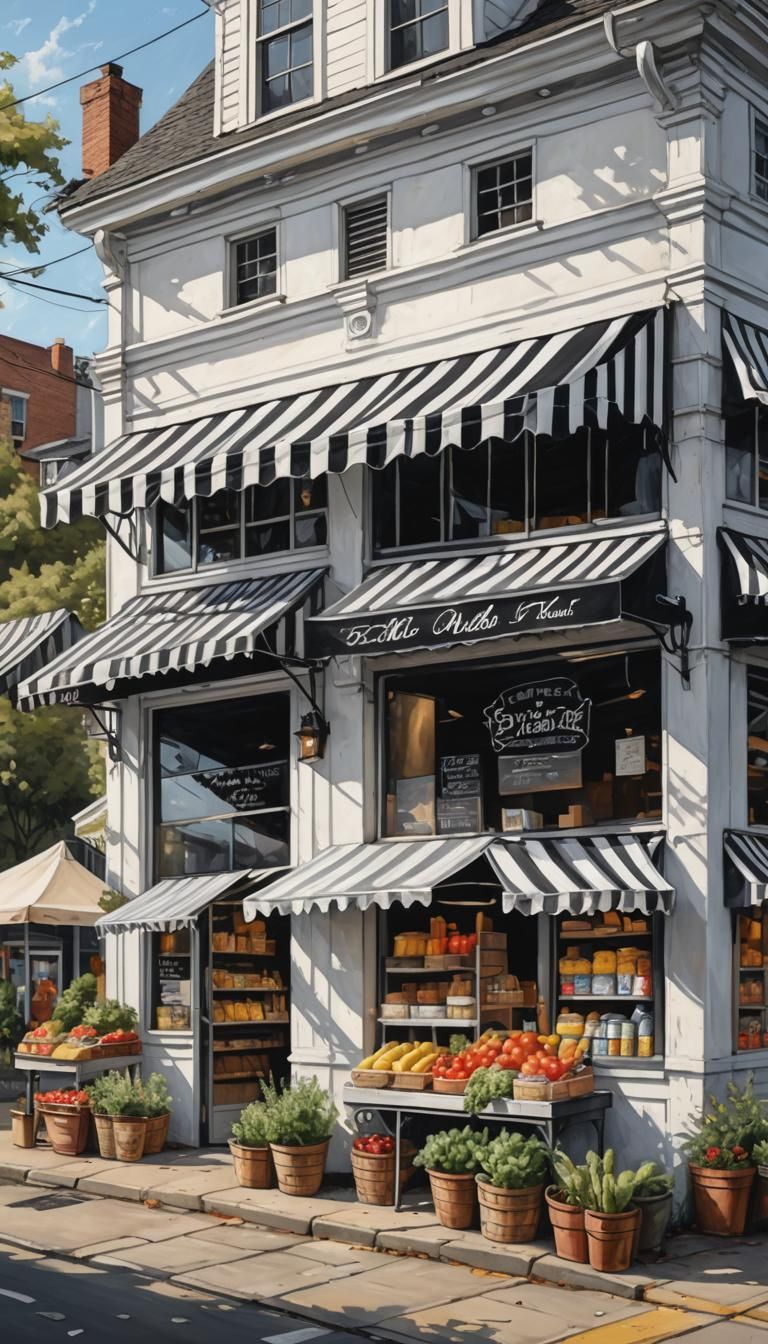 Hyperrealistic Farm Stand with Striped Awning