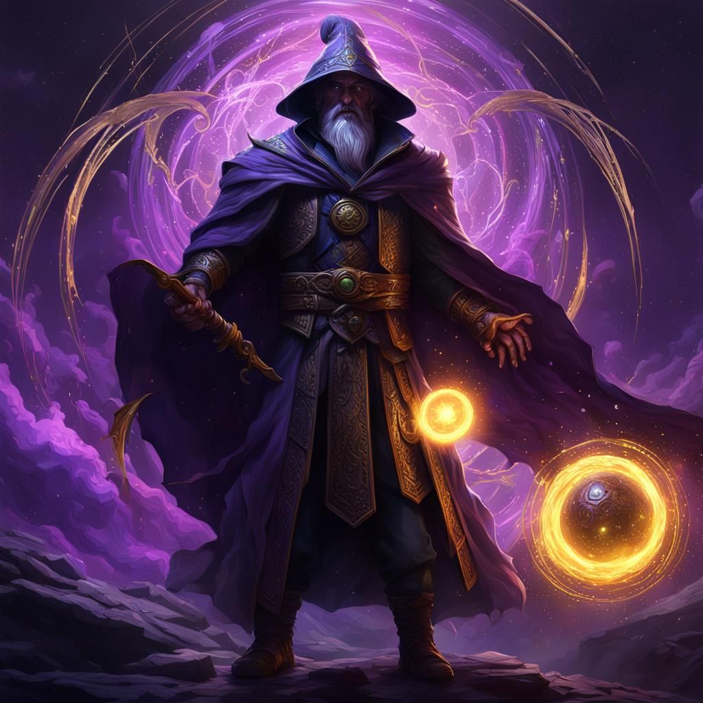 Wizard with Black Hole Magic in Dark Fantasy Style