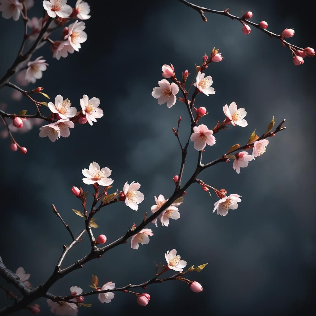 Solitary Cherry Blossom Twig: 3D Anime Art