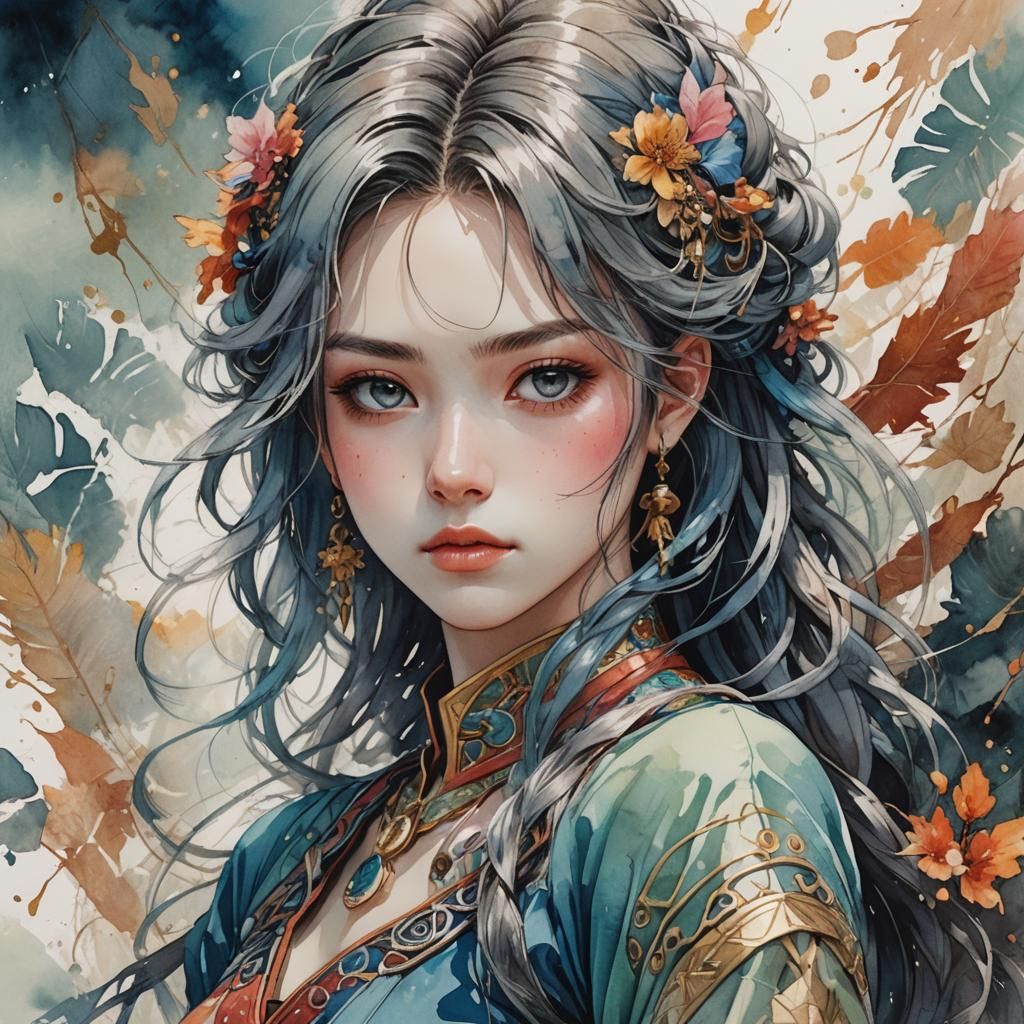 Dreamy Anime Portrait in Soft Watercolor-Inspired Textures