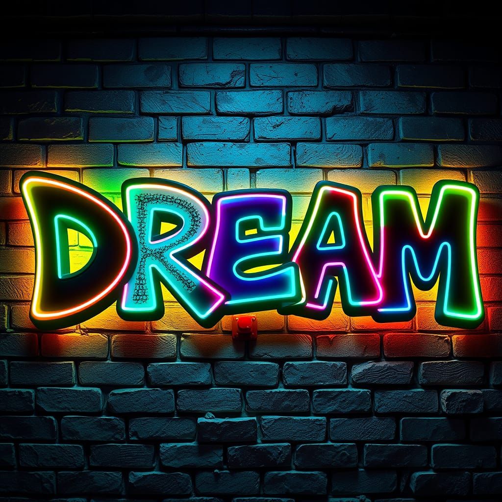 Glowing Street Art Graffiti Letters on a Brick Wall