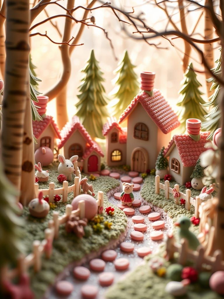 Whimsical Macaron Village in a Buttercream Forest