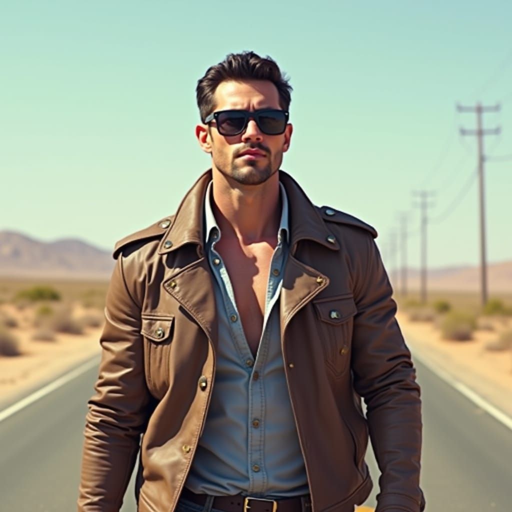 Confident Man Walks Beside Open Road