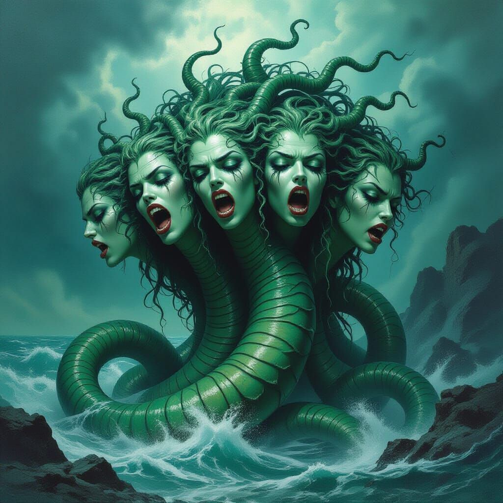 Scylla: Greek Sea Monster with Six Anguished Heads