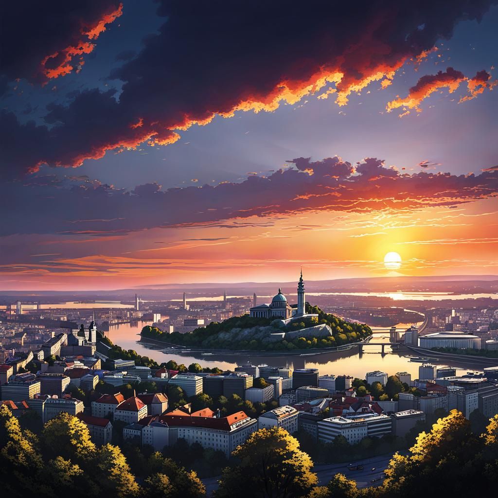 Belgrade Sunset: Anime Style Scenery