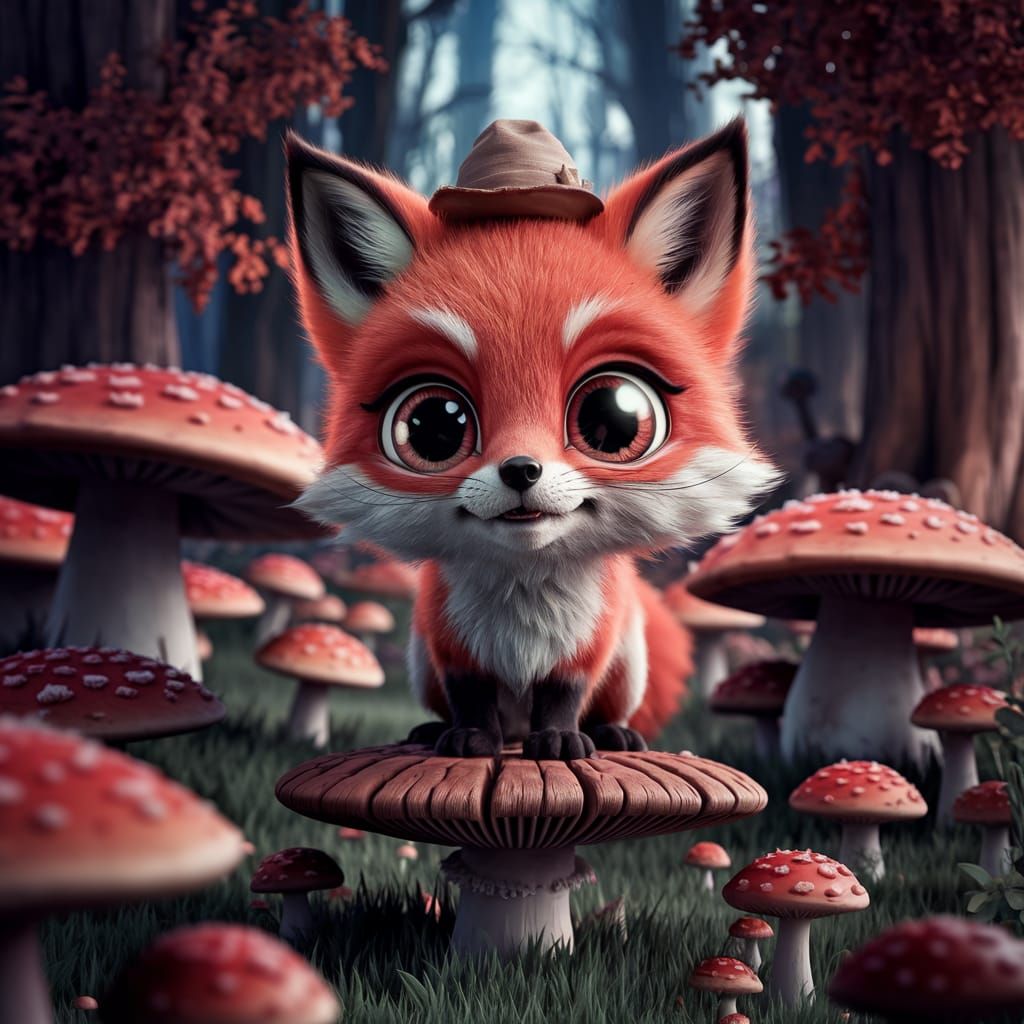 Enchanting Fox in Mushroom Forest Concept Art