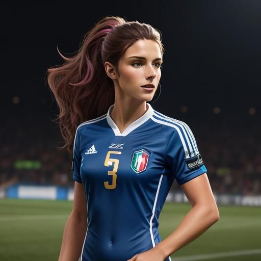 Italian Woman in Soccer Jersey: Oil Painting Portrait