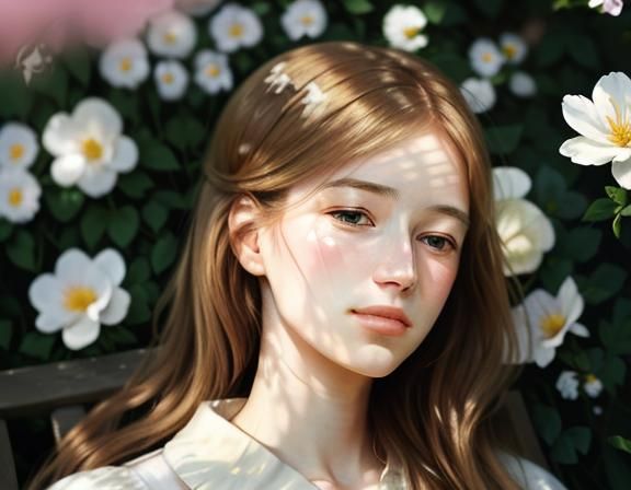 Impressionist Portrait of Woman in Garden