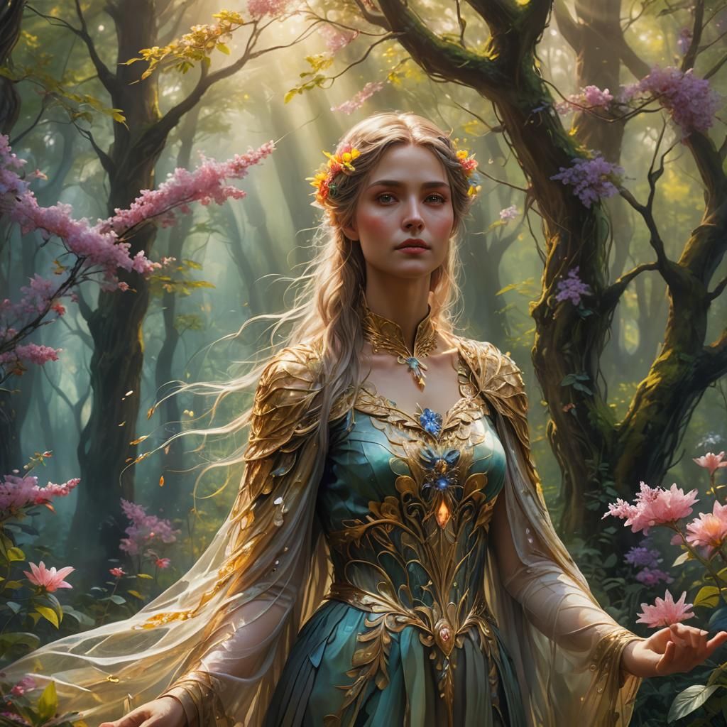 Ethereal Woman in Forest: Hyperrealistic Concept Art
