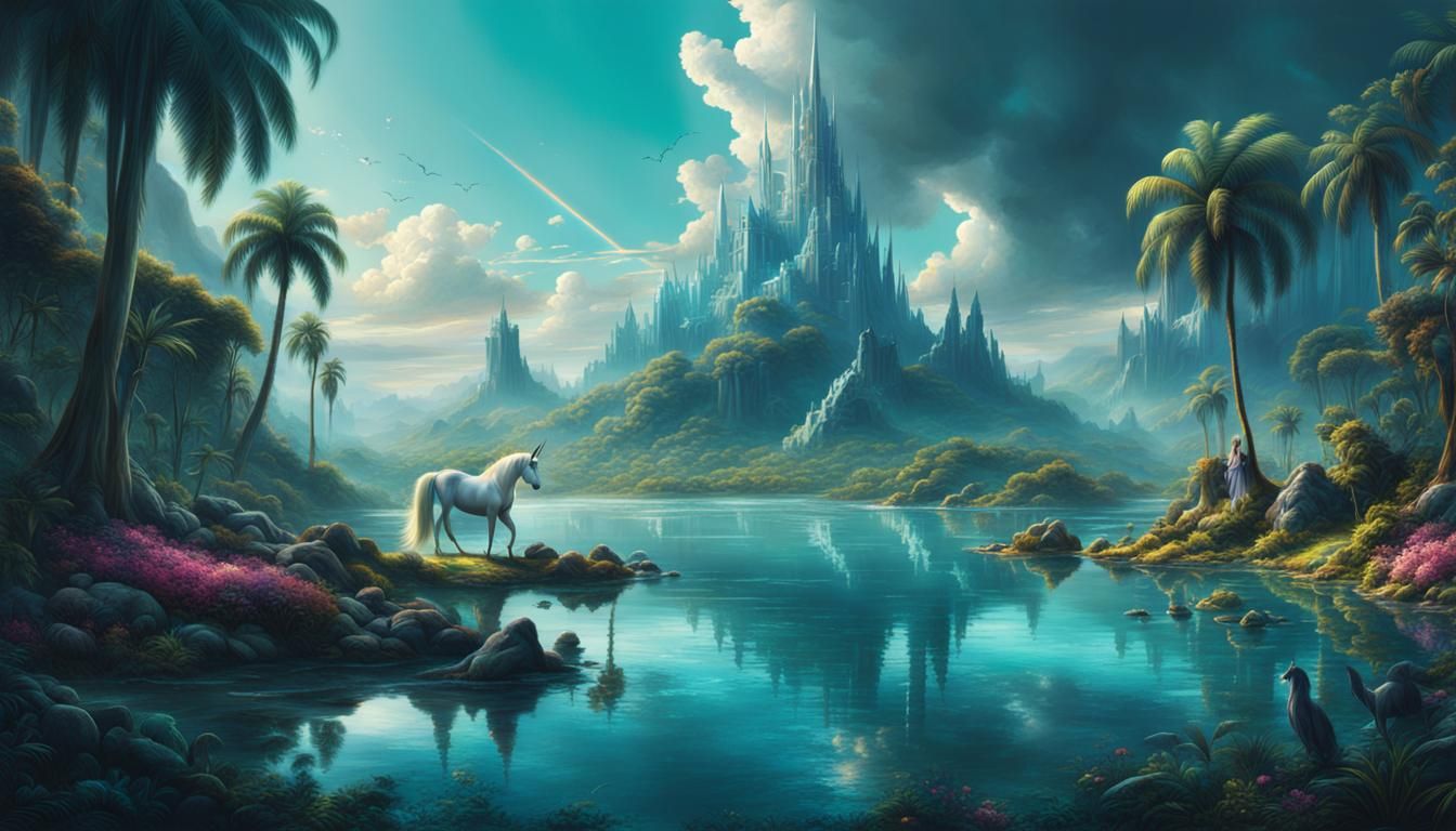 Shimmering Unicorn in Utopian Lagoon