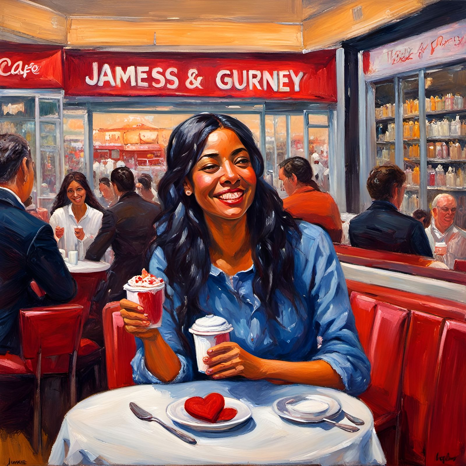 Self-Love Valentine's Day: Mall Cafe Oil Painting
